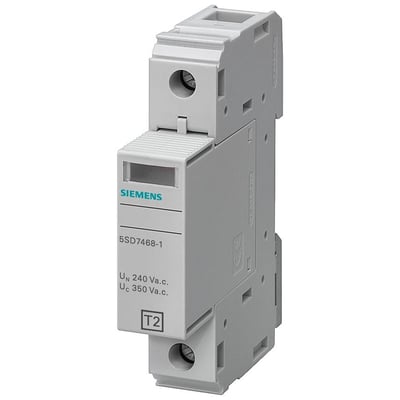 Siemens overspændingsafleder 5SD7468-1 type 2 med UC 350V og en 1-polet L-N konfiguration.