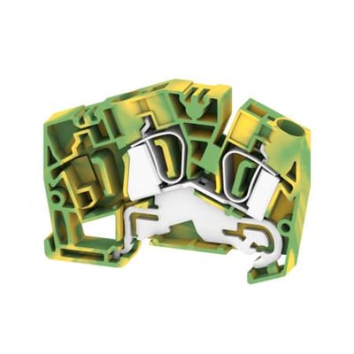 Weidmüller Jordklemme ZPE 6-2/2AN, en grøn-gul gennemgangsklemme med fjederterminal, perfekt til 6mm² beskyttelsesledere.