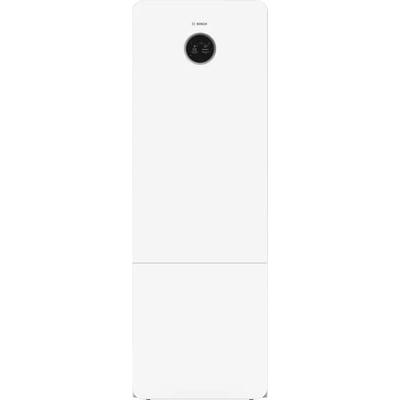 Frontbillede af Bosch Compress 5800i AW 12M indendørs modul i hvid, der viser det runde betjeningsdisplay med ikoner og tekst.