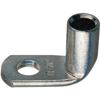 Klauke vinkelkabelsko i kobber med 90 graders bøjning, 120mm² ledertværsnit og M10 monteringshul.