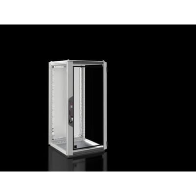 Rittal VX IT tomt kabinet 600x1200x600mm med aluminiumsglasdør foran og sort baggrund.