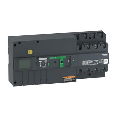 Schneider Electric TA16 omskifter, 125A, 3-polet med drejeskive og display på mørkegrå baggrund.