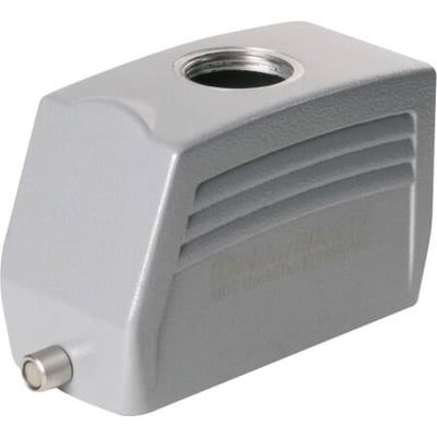 Weidmüller HDC industristik kabelhus str. 6 i grå aluminium med 1xM32 top og 1 bøjle på hvid baggrund.