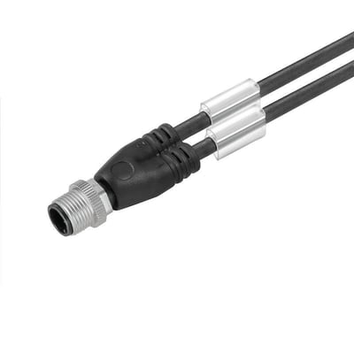 Weidmüller sensor-aktuator-adapterkabel på 3 meter med 3-polet M12-stik, sorte twin-kabler og fri ende.