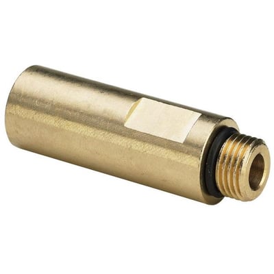 Nærbillede af Viega Easytop ventilforlænger i rødgods, fremhæver det udvendige 1/4" gevind og den sorte pakning.