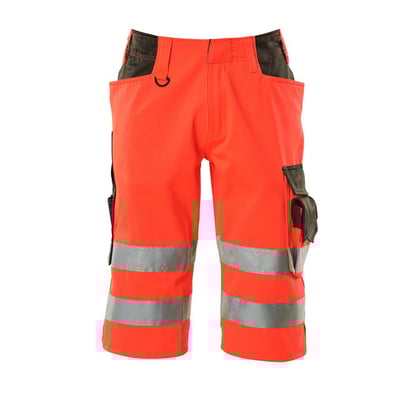 Mascot lange hi-vis shorts i rød og antracit, str. C62, med reflekser og flere lommer.
