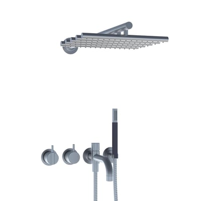 Vola SC11 2-grebsblander med indbygget brus og 360° dobbelt svingbar tud i børstet stål.