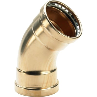 Viega Cunife Seapress 45 graders presbøjning i messing med en diameter på 88,9mm, designet til havvandsanvendelser.