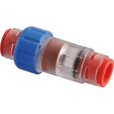 CommScope silikone rør til forsegling af små kabler, med røde og blå samlinger, isoleret på hvid baggrund.