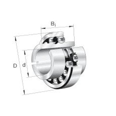 Schaeffler FAG 11204-TVH sfærisk kugleleje med bred inderring, vist med dimensioner D, d og Bi på hvid baggrund.