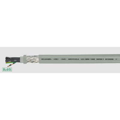 HELUKABEL styrekabel H05VVC4V5-K-OZ med 2x1,5 mm², vist med afisoleret ende, der viser lederne og flettet skærm.