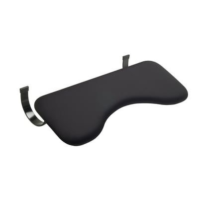 Matting Jobmate Single Arm Rest i sort tekstil med buet form, designet til at aflaste underarmen ved skrivebordet.