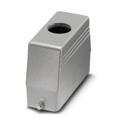 Detalje af Phoenix Contact stikhus B24, viser den ru overflade og lige kabeludgang med M32 forskruning.