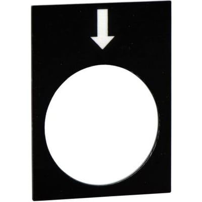 Schneider Electric skilt til hængetryk med symbol for pil ned, Ø22 mm åbning og sort plastramme.