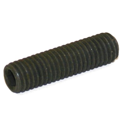Tættere vinkel af Jual Solar pinolskrue DIN913 45H, sort M8x12 mm, viser gevinddetaljer og indvendig 6-kant.