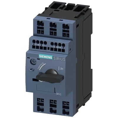 Siemens Sirius 3RV2 motorværn i størrelse S00 med justerbar strøm på 2,8-4A og fjederterminaler på en hvid baggrund.