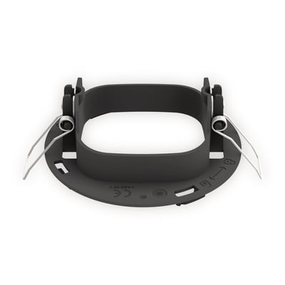 Niko SnapFit monteringsfjeder i sort ABS-plast med metalclips, designet til planforsænkede sensorer.