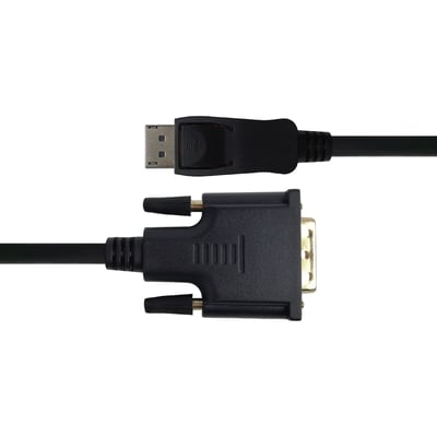 Sort Deltaco DisplayPort til DVI-D single link-kabel på 2 meter med begge stik vist fra siden.