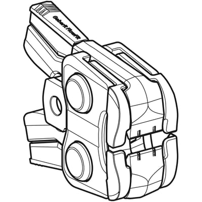Tegning af Geberit FlowFit pressekæbe til 50-75mm rør, med tydelige markeringer og Geberit FlowFit logo.