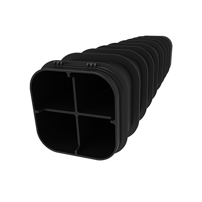 Sort Uni-Seals Quattro kabelkanalsystem 4-WAY XL set skråt forfra med fire separate kanaler.