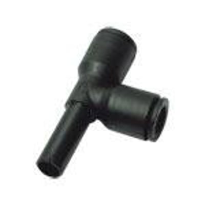 Parker Legris L-stykke til 4mm slanger, fremstillet i sort teknisk polymer med ROHS godkendelse.