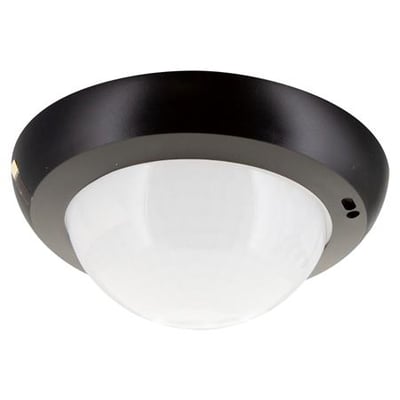 B.E.G. Korridor linse PD4N type A udskiftningslinse i sort RAL9005, med mælkehvid kuppel og mørk kant.