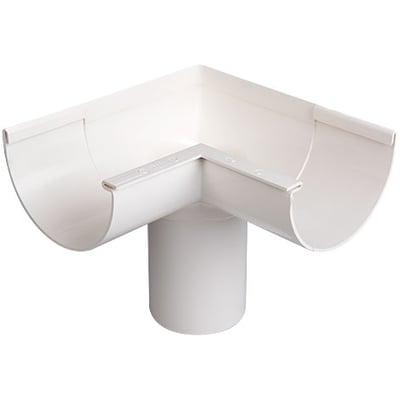 Plastmo indvendig gering i hvid plast, med 90 graders vinkel og 90 mm tud.