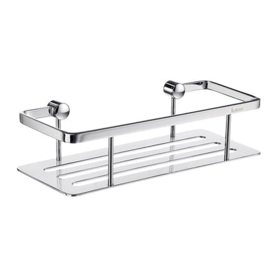 Smedbo Sideline brusekurv i poleret krom med mål på 250 x 103 x 60 mm, designet til vægmontering.