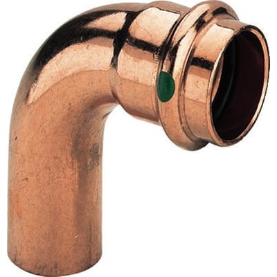 Detaljebillede af Viega Profipress 12 mm bøjning, viser kobbermaterialet og presfittingsystemets udformning.