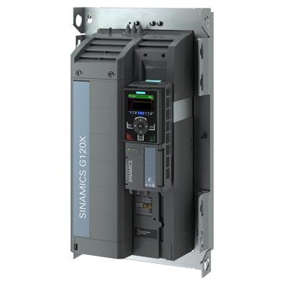 Siemens SINAMICS G120 installationsramme FSD med push-klemme i grå plast og metal med digitalt display.
