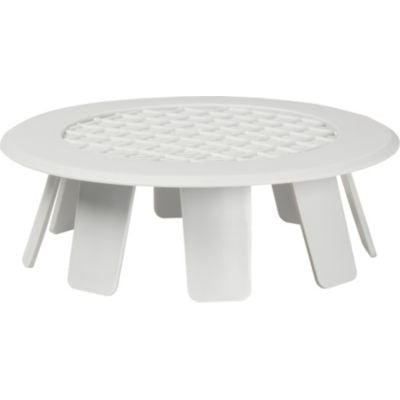 Fresh drænrørsventil i grå plast med flange Ø115mm og en indsats med gittermønster, Ø75mm.