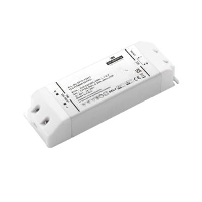 Snappy LED Driver SP75-12VFT 75W 12VDC strømforsyning med mærketekst og specifikationer, vist på neutral baggrund.