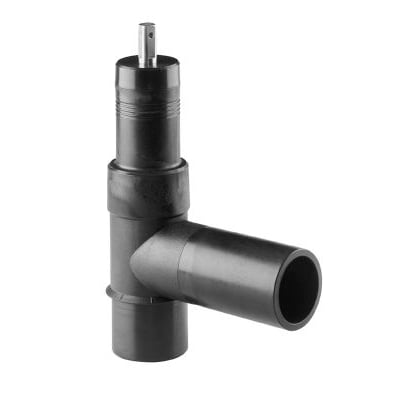 Georg Fischer ELGEF Plus topanboringsventil, 63 x 63 mm, sort PE100 materiale, med indbygget bor og spindel SW14.