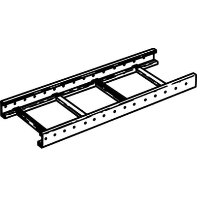 Detaljeret skitse af Legrand kabelstige med tydelige huller i sidevangen til fastgørelse af kabler eller monteringsplader.
