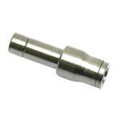 Parker Legris reduktion 3666 til rør med Ø6 mm og Ø8 mm, fremstillet i kemisk forniklet messing.
