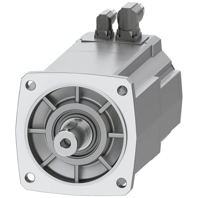 Siemens SIMOTICS S-1FK2 CT servomotor i sølvfarvet metal med 22 Nm moment og IP65 beskyttelse, vist med aksel og monteringsflange.