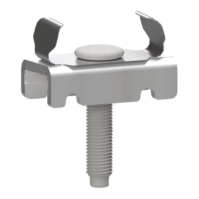 Lauritz Knudsen T-Bolt 26U, M10 x 40mm, FZV. Varmgalvaniseret stål bolt med skinneklemme og hvid centrering.