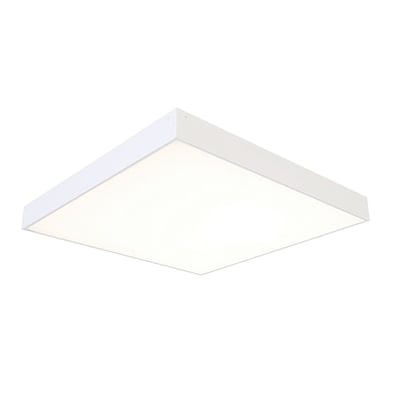 Hvid Ansell-påbygningsramme på 600 x 600 x 80 mm omkring en kvadratisk lysflade, set nedefra.