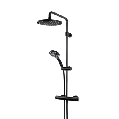 Pressalit Wave Waterfall 400 brusesystem i mat sort med termostat og 2-grebs betjening.