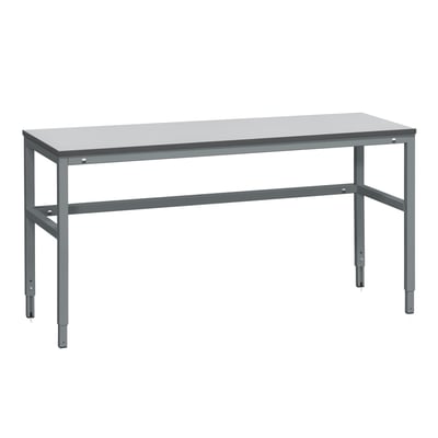 WFI filebænk LD 300 med laminatbordplade, 1600x600 mm, med justerbare stålben og horisontal afstivning.