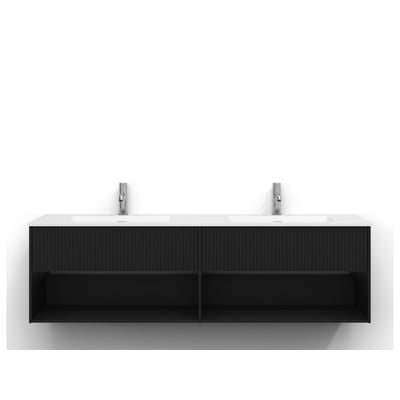Svedbergs Epos Svall-underskab i sort ask, 159x45 cm, med 1+1 skuffer og hvid dobbeltvask set forfra.