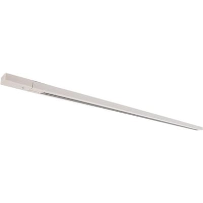 Hvid 2 meter Vento strømskinne i aluminium til 230V, vist på hvid baggrund med tilslutningsende i venstre side.