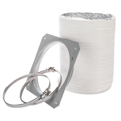 Nordic Quality monteringssæt i hvid med en 152mm diameter og 3 meters længde, inkluderer flangestykke og slangeklemmer.