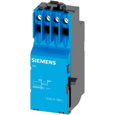 Siemens universal udløser 24 V DC til 3VA afbrydere, med blå front og tydeligt Siemens logo.