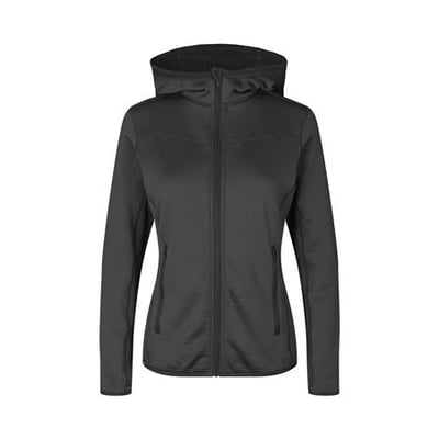 ID Identity dame cardigan i koks grå, str. 4XL med hætte og lynlås i behageligt stretch materiale.