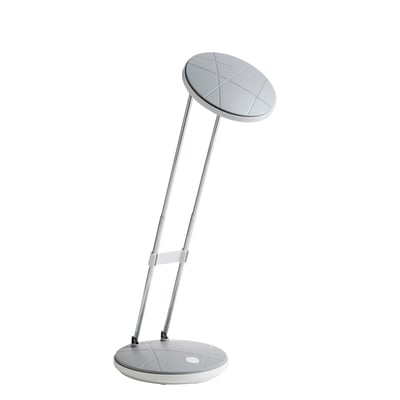 Bordlampe A5 fra Nielsen Light i grå, vist med tændt lys fra integreret LED, 3000K.