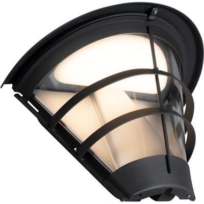 Sort Hide-a-lite Pave Wall Top Deco II vægarmatur med klart glas og buede gitre, set skråt forfra.
