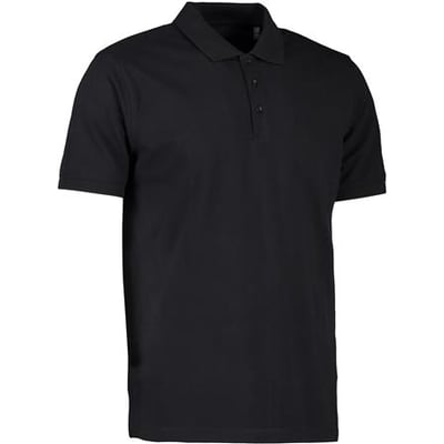 ID Identity økologisk poloshirt i sort, størrelse 4XL, med kort ærme og 3-knaps stolpelukning.
