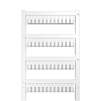 Weidmüller Klemmemærke blank ZS10/5MC, vist på en række af individuelle mærker monteret på en ramme.