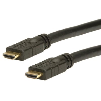 Aktivt HDMI kabel med han-til-han-stik, 20 meters længde, sort med gyldne kontakter for optimal signaloverførsel.